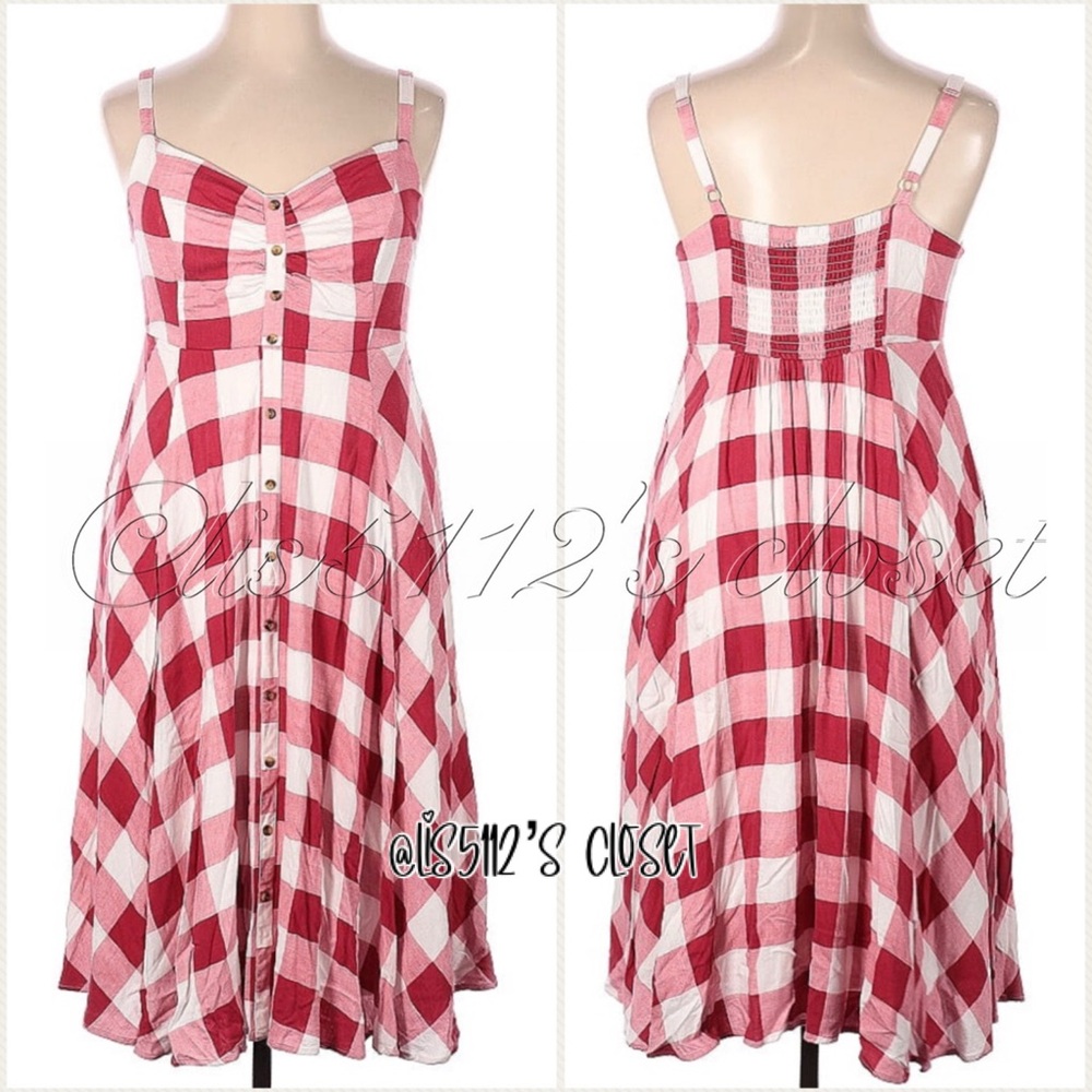 Torrid Red & White Gingham Retro Woven Button-Front Midi Swing Dress 2X 18 20 - Picture 13 of 15